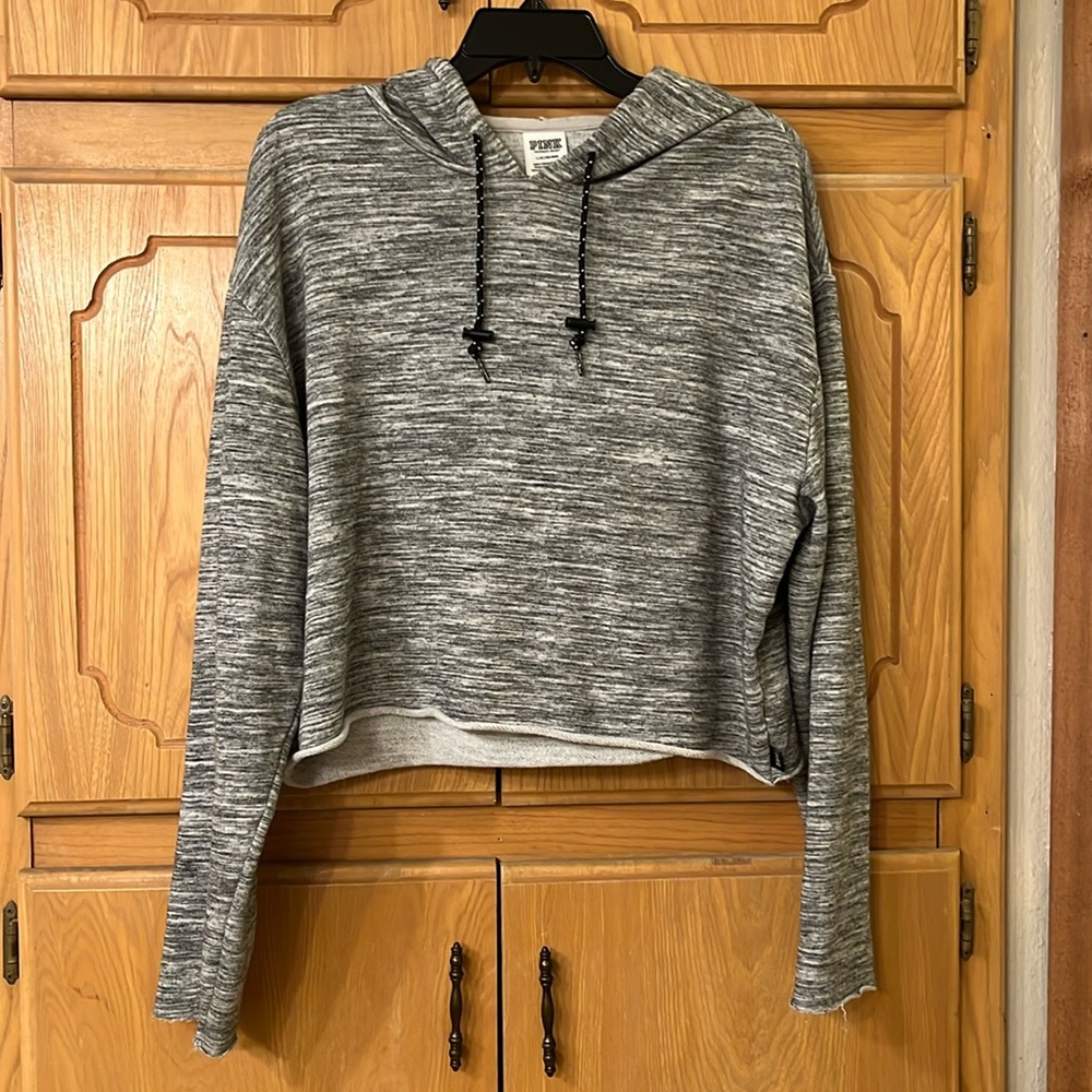 PINK by Victoria secret gray hoodie with ties and slit in the back size Large